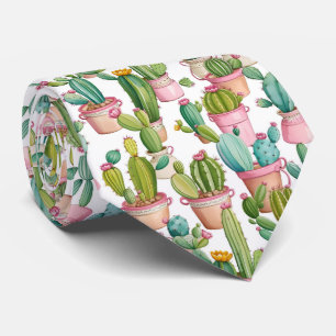 Fun Modern Watercolor Cacti Patterned Neck Tie