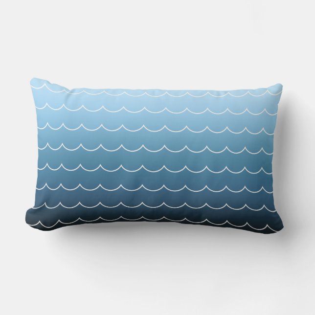 Fun Modern Wave Pattern Blue Gradient Lumbar Pillow (Front)