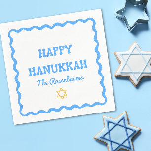 Fun Modern Wavy Border Blue Hanukkah Party Napkins