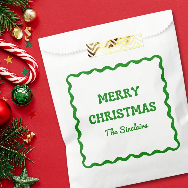 Fun Modern Wavy Border Green Christmas Party Favor Bag (Creator Uploaded)