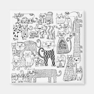 Fun Modern Whimsical Black and White Cats Magnet