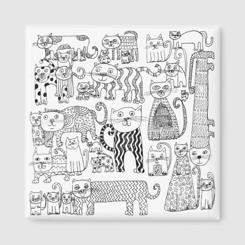 Fun Modern Whimsical Black and White Cats  Magnet