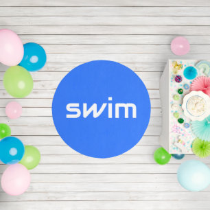 Fun Modern White SWIM Nauitcal Blue Background Outdoor Rug