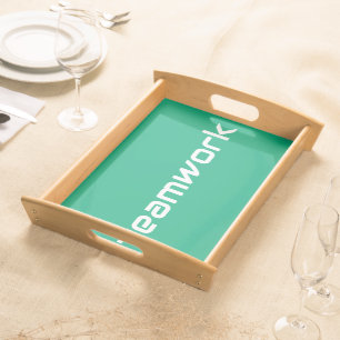 Fun Modern White TEAMWORK Text On Green Blue Serving Tray