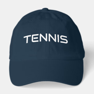 Fun Modern White TENNIS Text Navy Blue Background Hat