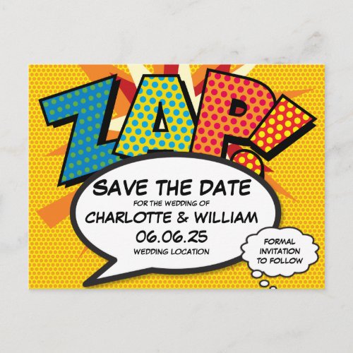 Fun Modern ZAP Wedding Save the Date Announcement Postcard