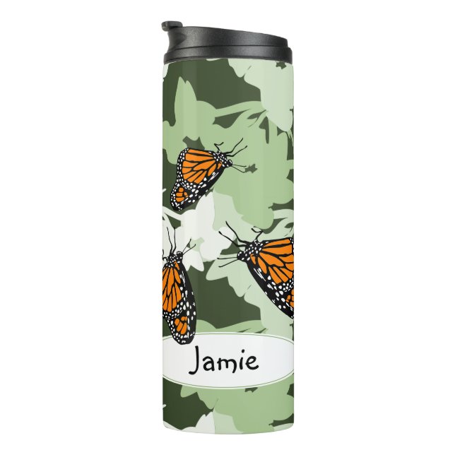 Fun Monarch Butterflies Named Green Thermal Tumbler (Rotated Right)