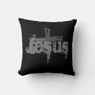 fun monochromatic JESUS CROSS Throw Pillow