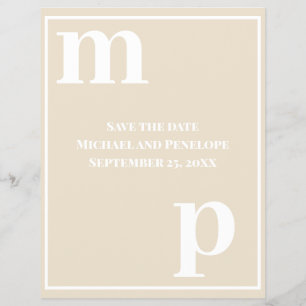 Fun Monogram Champagne Beige Budget Save the Date Flyer