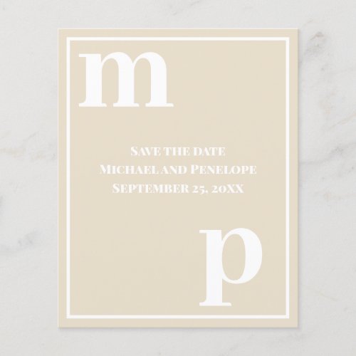 Fun Monogram Champagne Beige Budget Save the Date Flyer