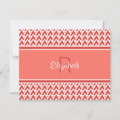 Fun Monogram Coral Red Geometric Angle Pattern Note Card