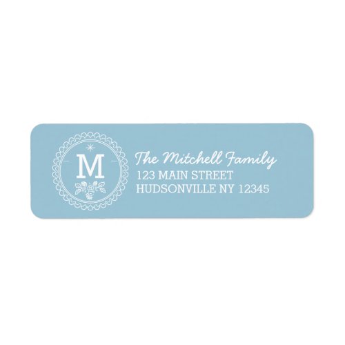 Fun Monogram Festive Blue and White Holiday Label