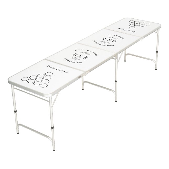 Fun Monogram Floral Botanical Wedding Couple Name Beer Pong Table (Angled)