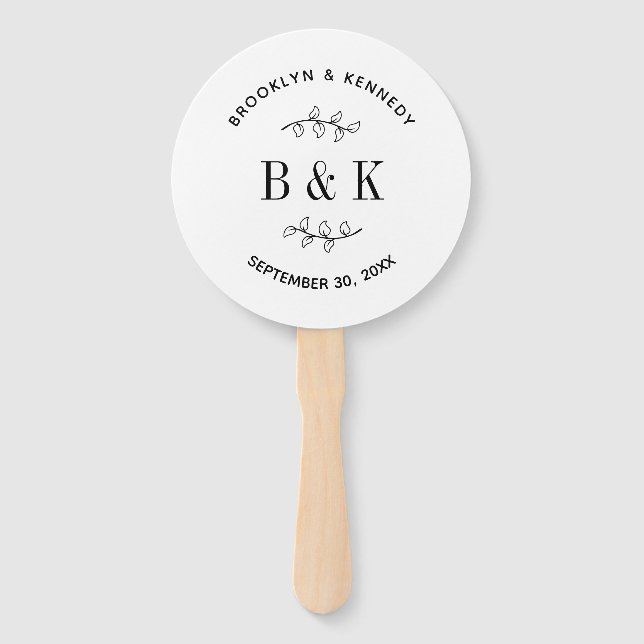 Fun Monogram Floral Botanical Wedding Couple Name Hand Fan (Back)