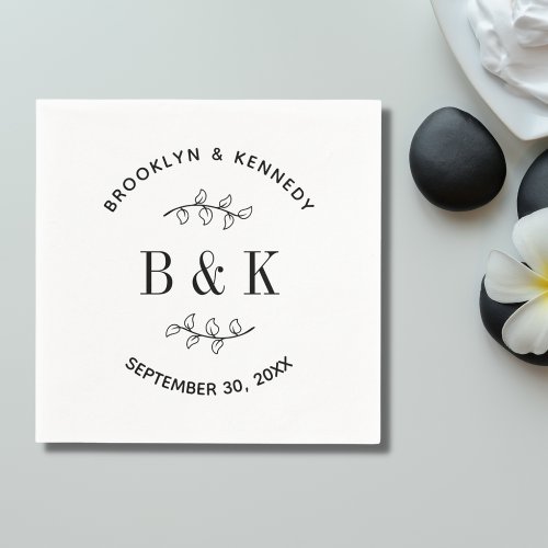 Fun Monogram Floral Botanical Wedding Couple Name Napkins