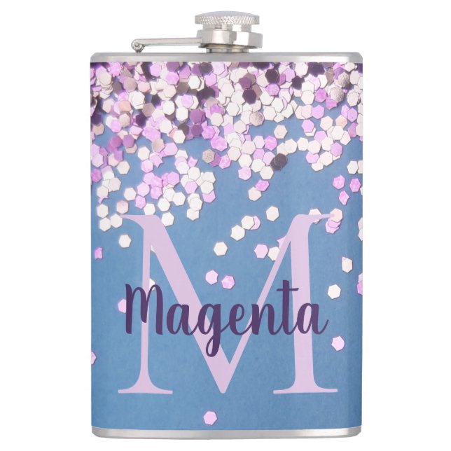 Fun Monogram Lavender Confetti on Blue       Flask (Front)