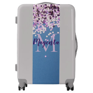 Fun Monogram Lavender Confetti on Blue      Luggage