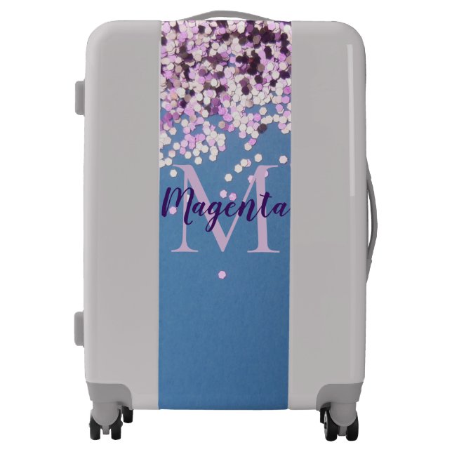 Fun Monogram Lavender Confetti on Blue      Luggage (Front)