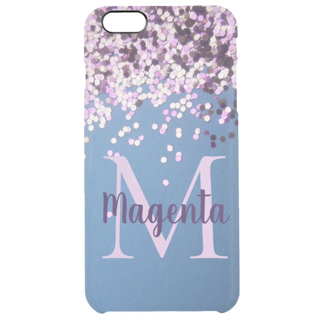 Fun Monogram Lavender Confetti on Blue       Uncommon iPhone Case (Back)