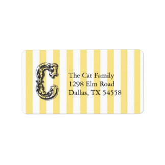 Fun Monogram Letter C on Yellow Stripe Background  Label