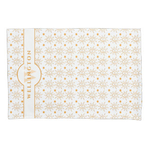 Fun Monogram Name Hand Drawn Sun Pillow Case