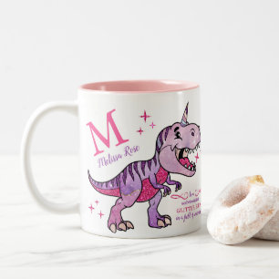 Fun Monogram Name Unicornasaurus Glitter T-Rex Two-Tone Coffee Mug