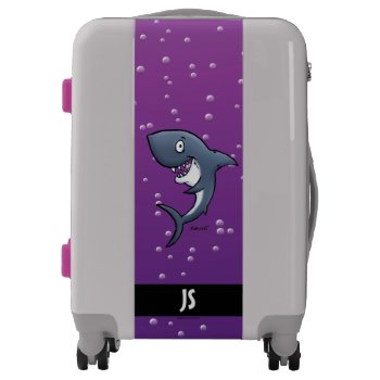 Fun Monogram Shark On Purple Luggage by BastardCard at Zazzle