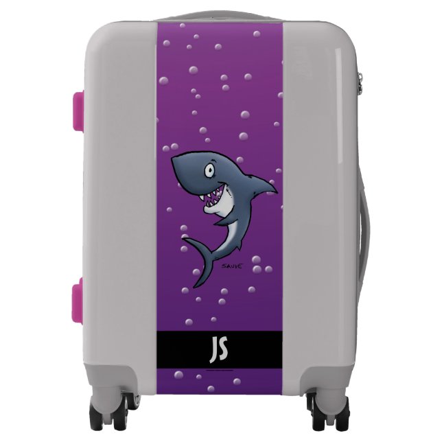 Fun Monogram Shark On Purple Luggage (Front)