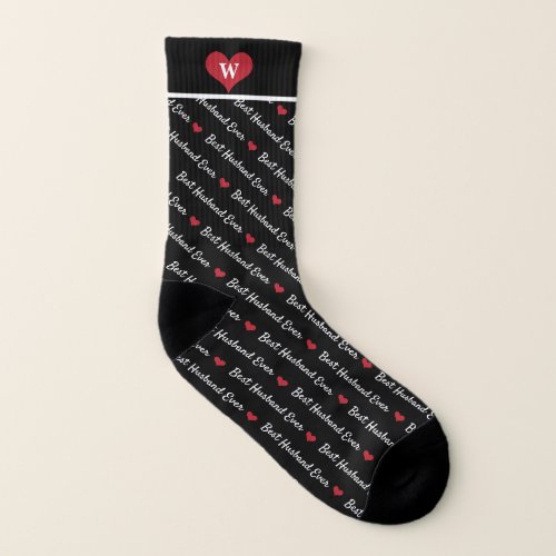 Fun Monogram Valentine Best Husband Ever Red Heart Socks
