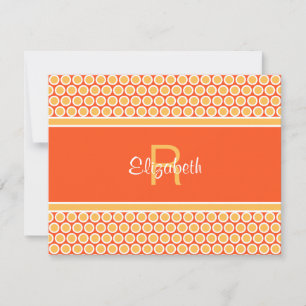 Fun Monogram Yellow Orange White Geometric Pattern Note Card