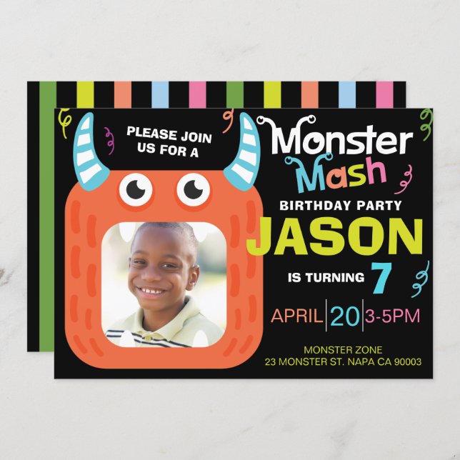 Fun Monster Mash Photo Birthday Party Invitation (Front/Back)