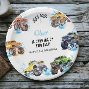 Fun Monster Truck 2nd Birthday Pool Party Paper Plates