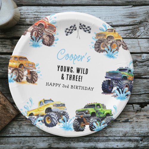 Fun Monster Truck 3rd Birthday Pool Party Paper Plates