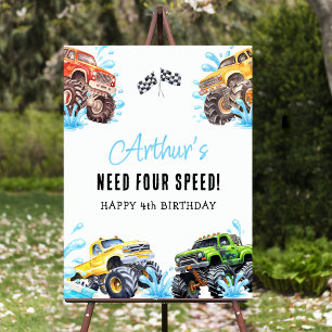 Fun Monster Truck 4th Birthday Pool Party Foam Board