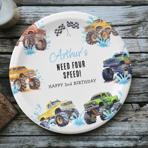 Fun Monster Truck 4th Birthday Pool Party Paper Plates