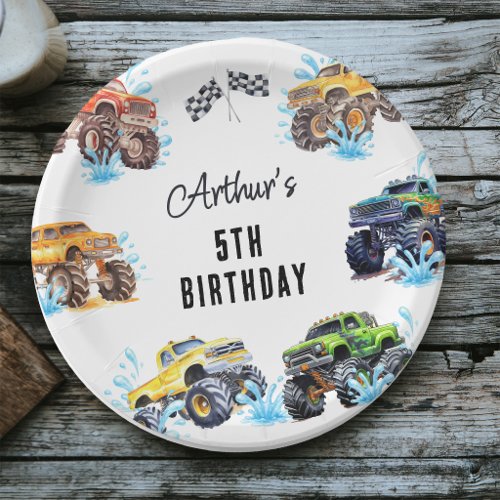 Fun Monster Truck Birthday Pool Party Paper Plates
