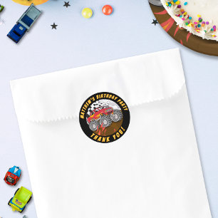 Fun Monster Truck Birthday Thank You Classic Round Sticker