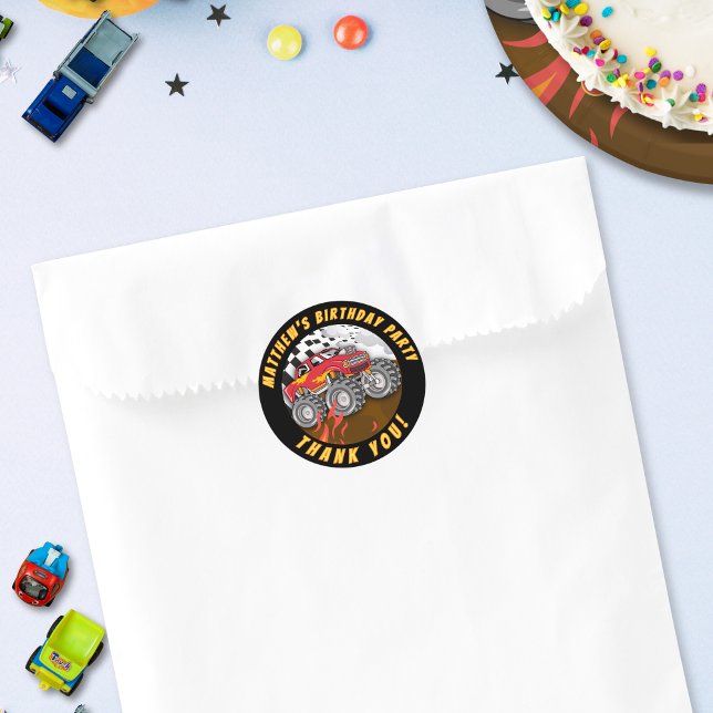 Fun Monster Truck Birthday Thank You Classic Round Sticker (Creator Uploaded)