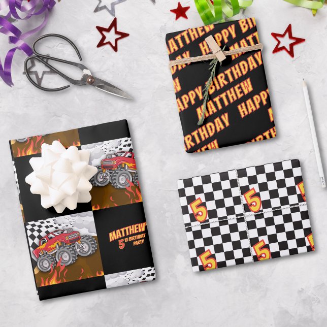 Fun Monster Truck Birthday Wrapping Paper Sheets (Creator Uploaded)