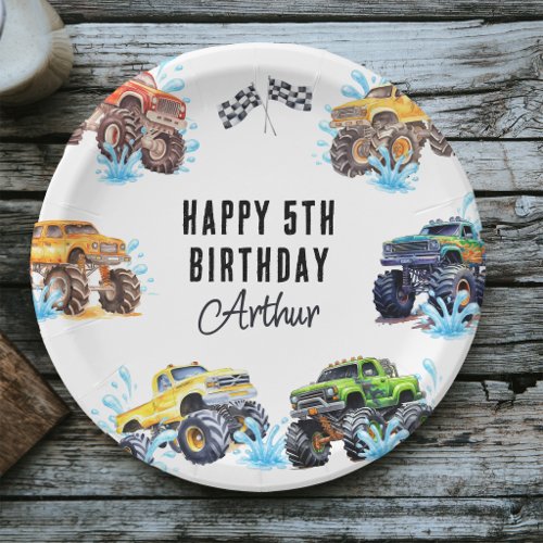 Fun Monster Truck Happy Birthday Pool Party Paper Plates