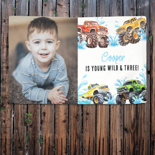 Fun Monster Truck Photo 3rd Birthday Pool Party Banner