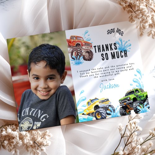Fun Monster Truck Photo 5th Birthday Pool Party Thank You Card