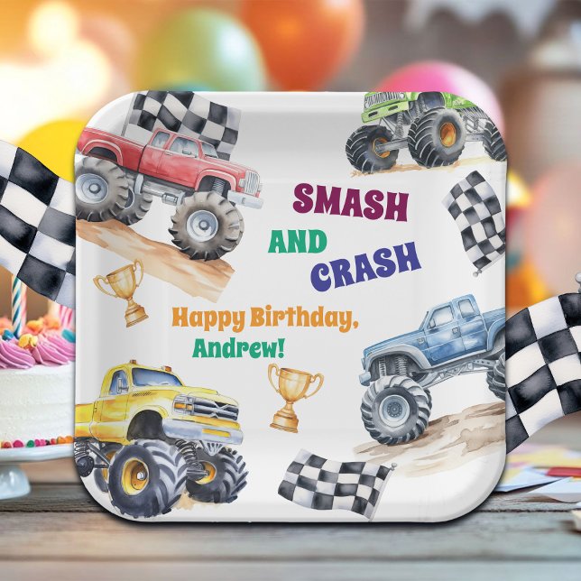 Fun Monster Trucks Birthday Party Paper Plates (Creator Uploaded)