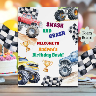 Fun Monster Trucks Birthday Party Welcome Foam Board