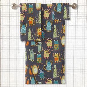 Fun Monsters Pattern Bath Towel Set