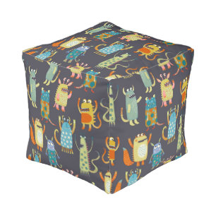 Fun Monsters Pattern Pouf