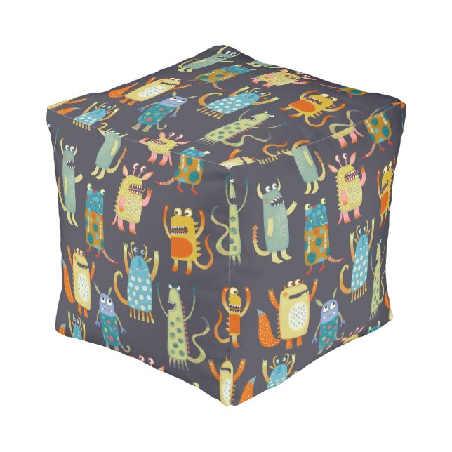 Fun Monsters Pattern Pouf (Angled Front)