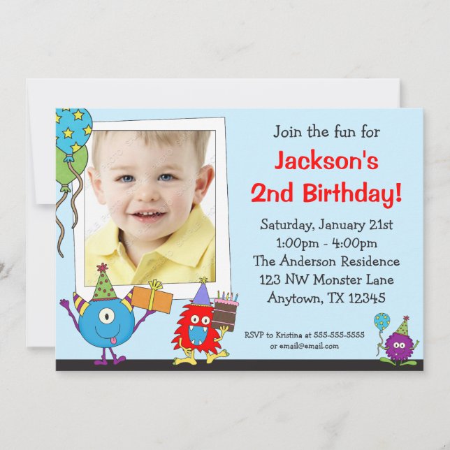 Fun Monsters Photo Birthday Party Invitations (Front)