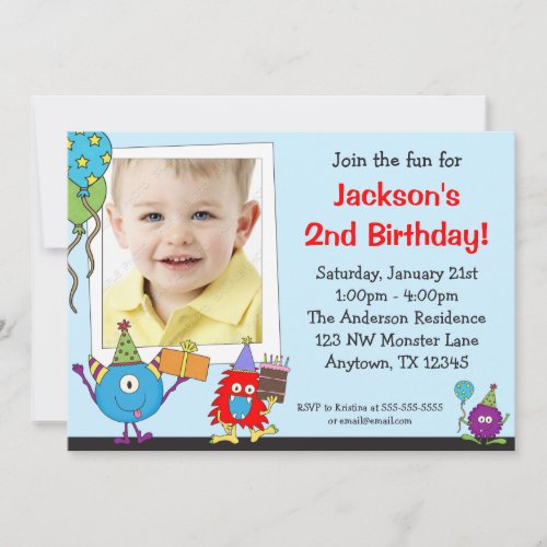 Fun Monsters Photo Birthday Party Invitations