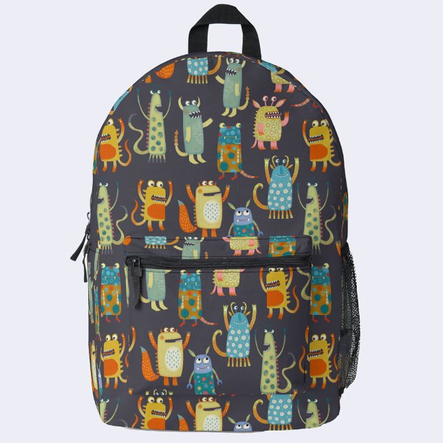 Fun Monsters Printed Backpack (Fun monster pattern backpack)